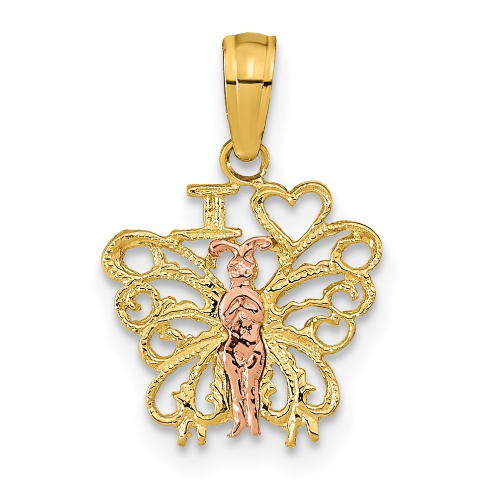 14K Rose And Yellow Gold I Heart Butterflies Pendant