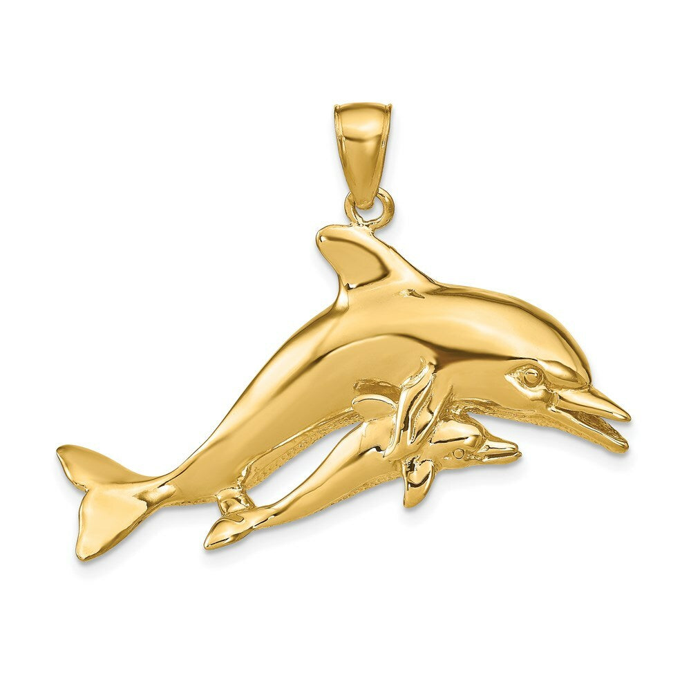 14K Yellow Gold Dolphins Pendant