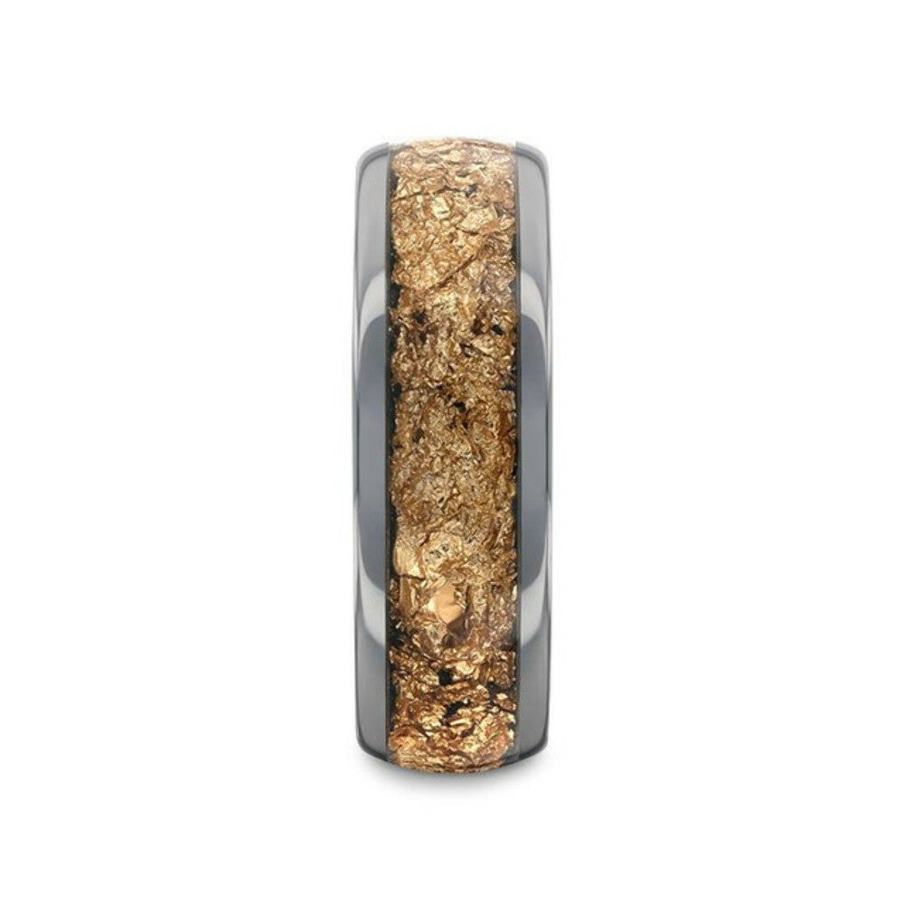 Mens Tungsten with Decorative Gold Flakes Inlay Wedding Ring - 8mm Wide - Style name: LUXE