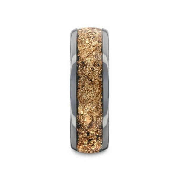 Mens Tungsten with Decorative Gold Flakes Inlay Wedding Ring - 8mm Wide - Style name: LUXE