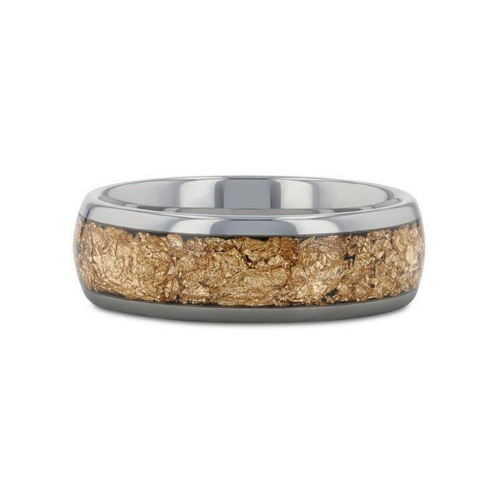 Mens Tungsten with Decorative Gold Flakes Inlay Wedding Ring - 8mm Wide - Style name: LUXE