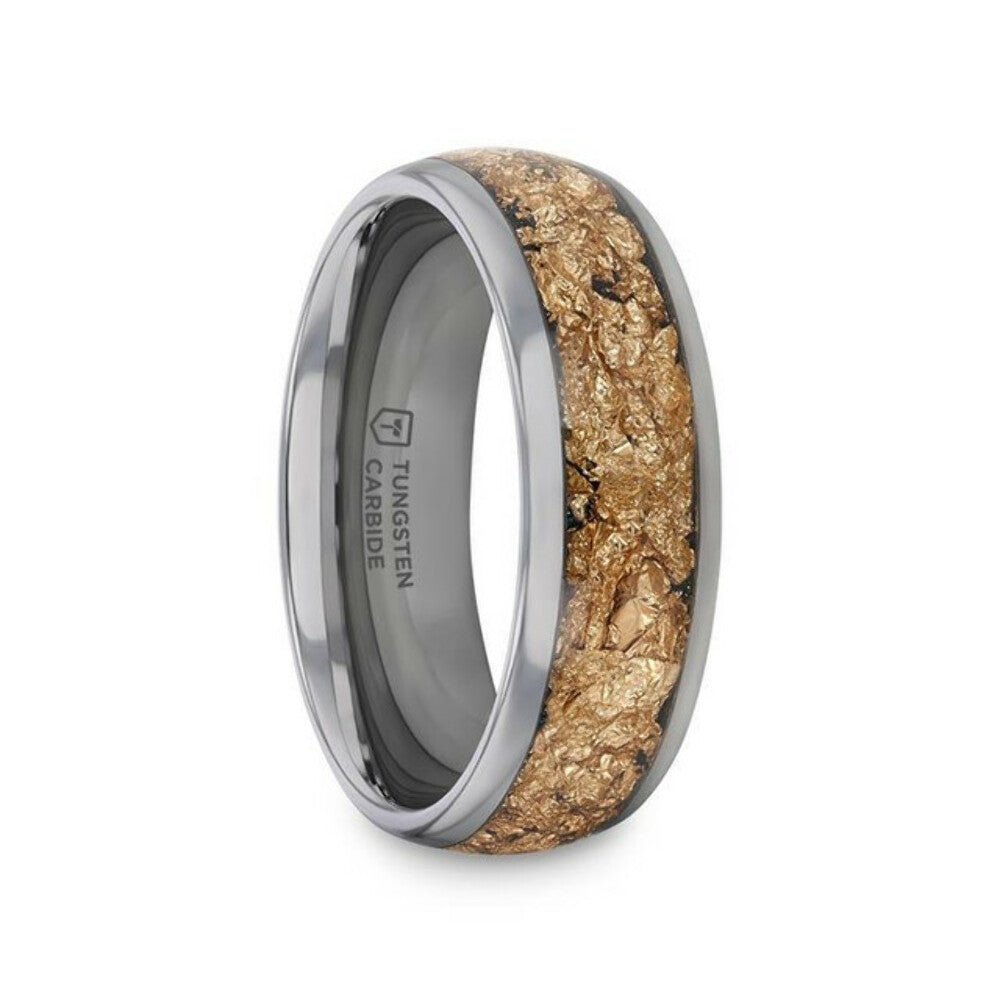 Mens Tungsten with Decorative Gold Flakes Inlay Wedding Ring - 8mm Wide - Style name: LUXE