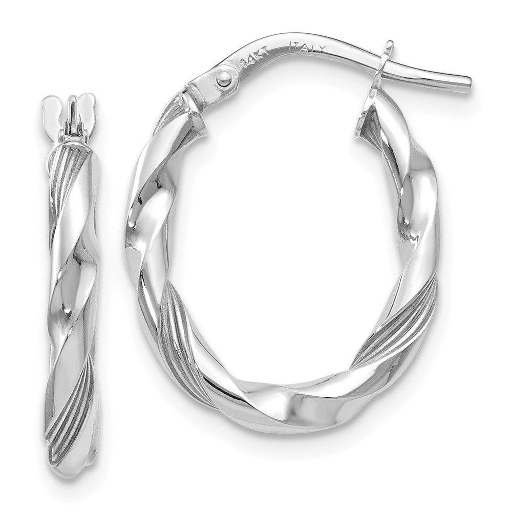 Leslie's 14K White Gold Polished and Textured Hoop Earrings 20mm length
