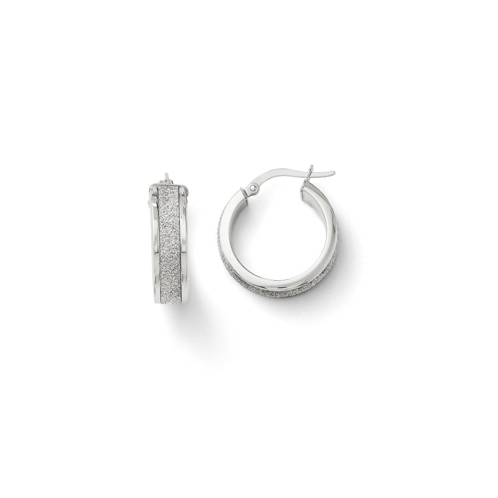 Leslies 14K White Gold Fancy Glimmer Infused Hoop Earrings  20mm width