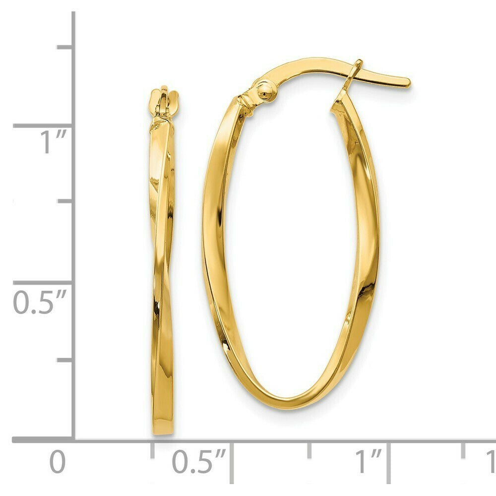 Leslies 14K Yellow Gold Twisted Oval Hoop Earrings 30mm length