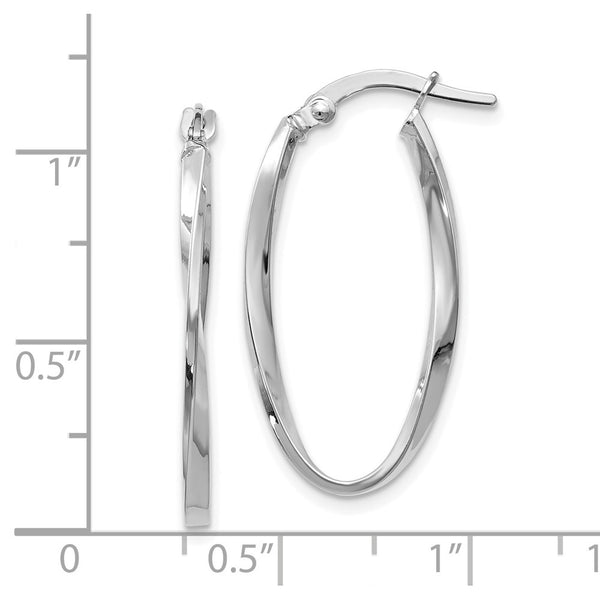 Leslies 14K White Gold Twisted Oval Hoop Earrings 30mm length