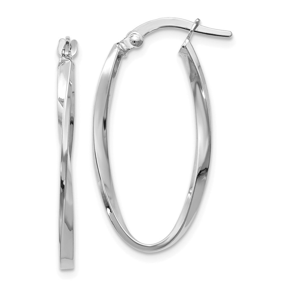 Leslies 14K White Gold Twisted Oval Hoop Earrings 30mm length