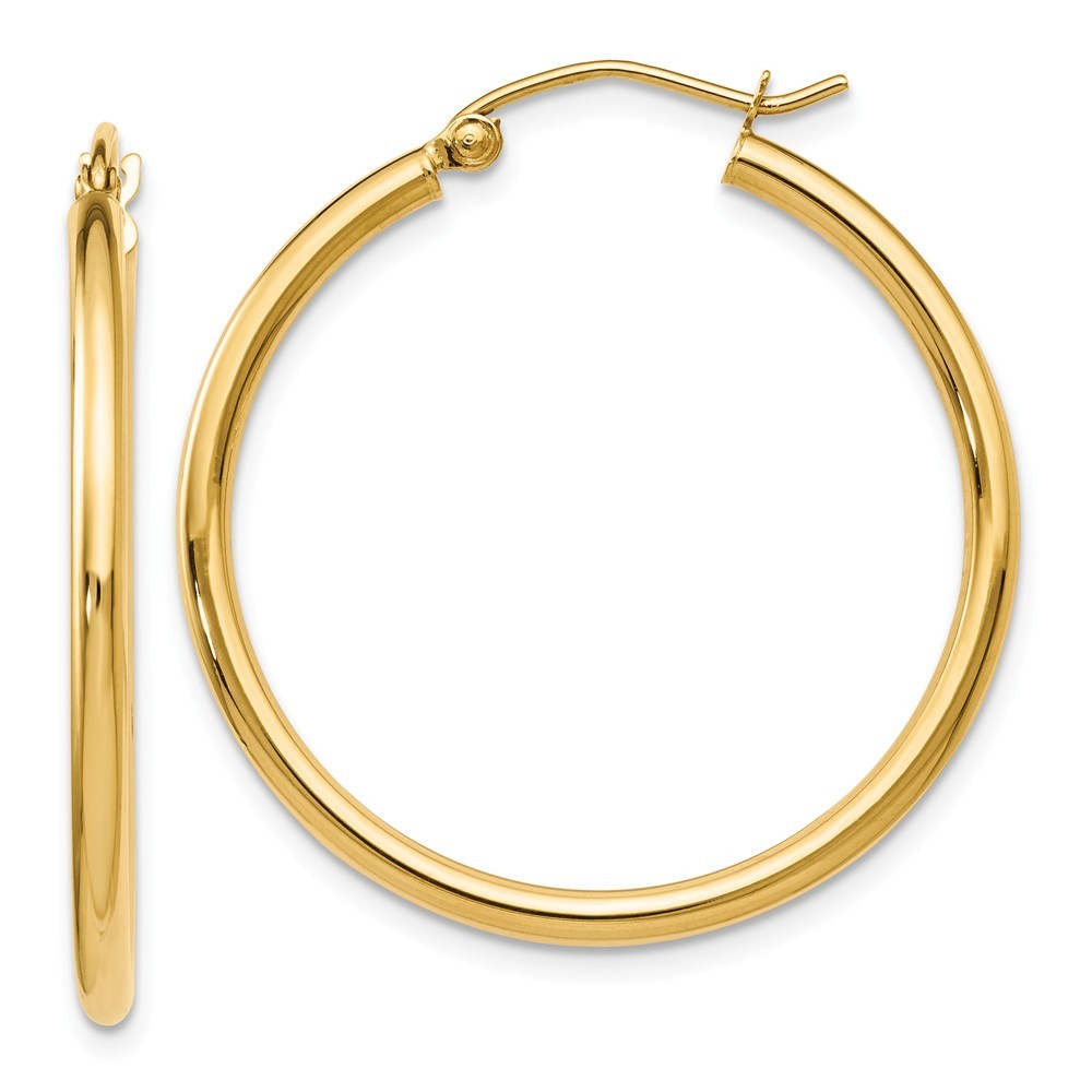 Leslies 14K Yellow Gold 2mm Polished Hoop Earrings  30mm width