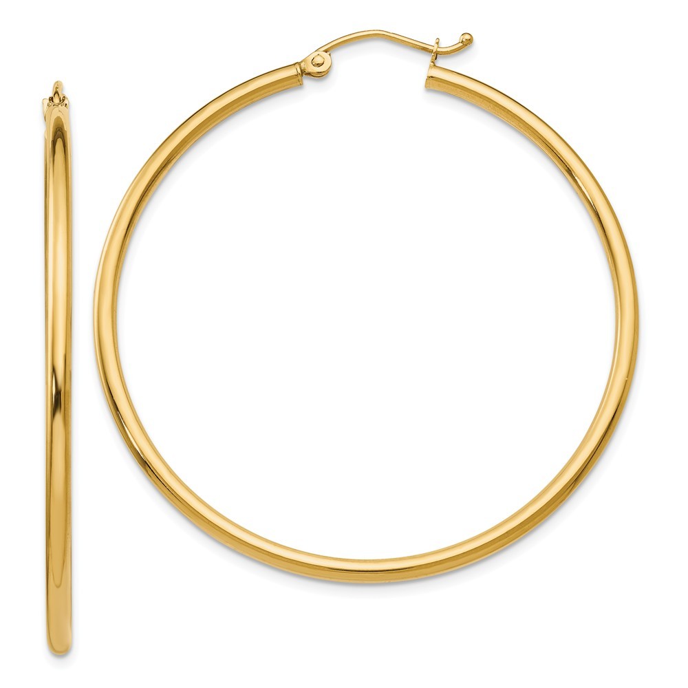 Leslies 14K Yellow Gold 2mm Polished Hinged Hoop Earrings  45mm width