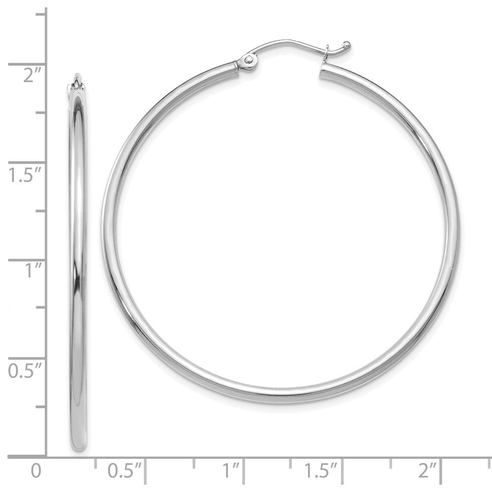 Leslies 14K White Gold Polished 2mm Hoop Earrings  45mm width