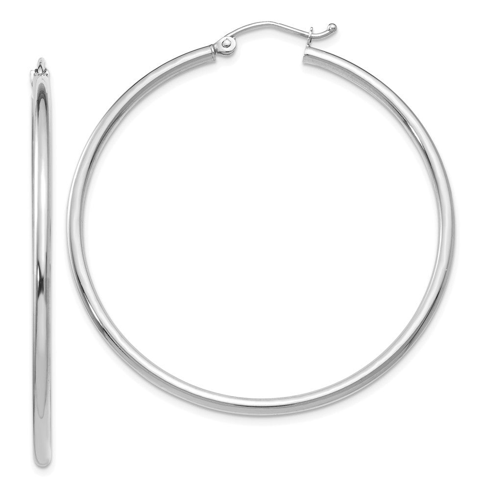 Leslies 14K White Gold Polished 2mm Hoop Earrings  45mm width