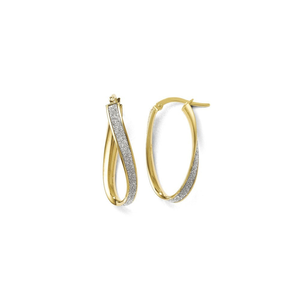 Leslie's 14K Yellow Gold Polished Glimmer Infused Oval Twist Hoop Earrings 28mm length