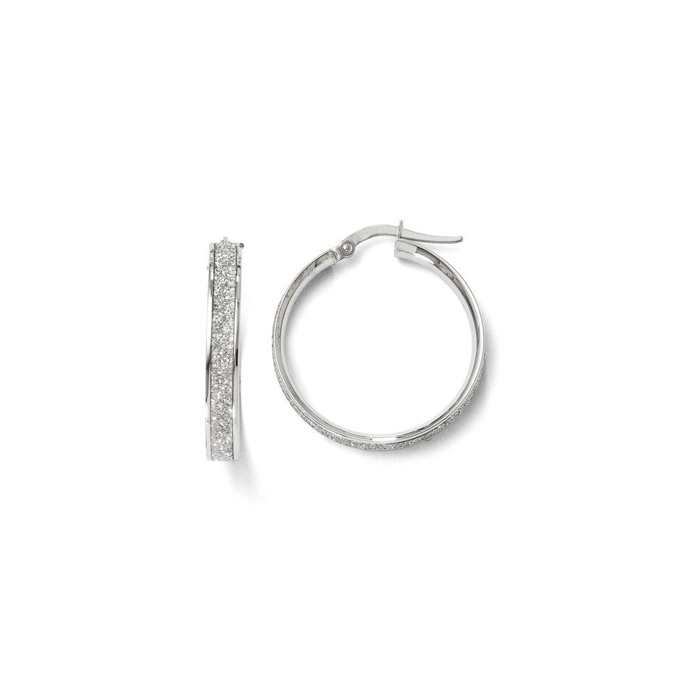 Leslie's 14K White Gold Polished Glimmer Infused Hoop Earrings 25mm length