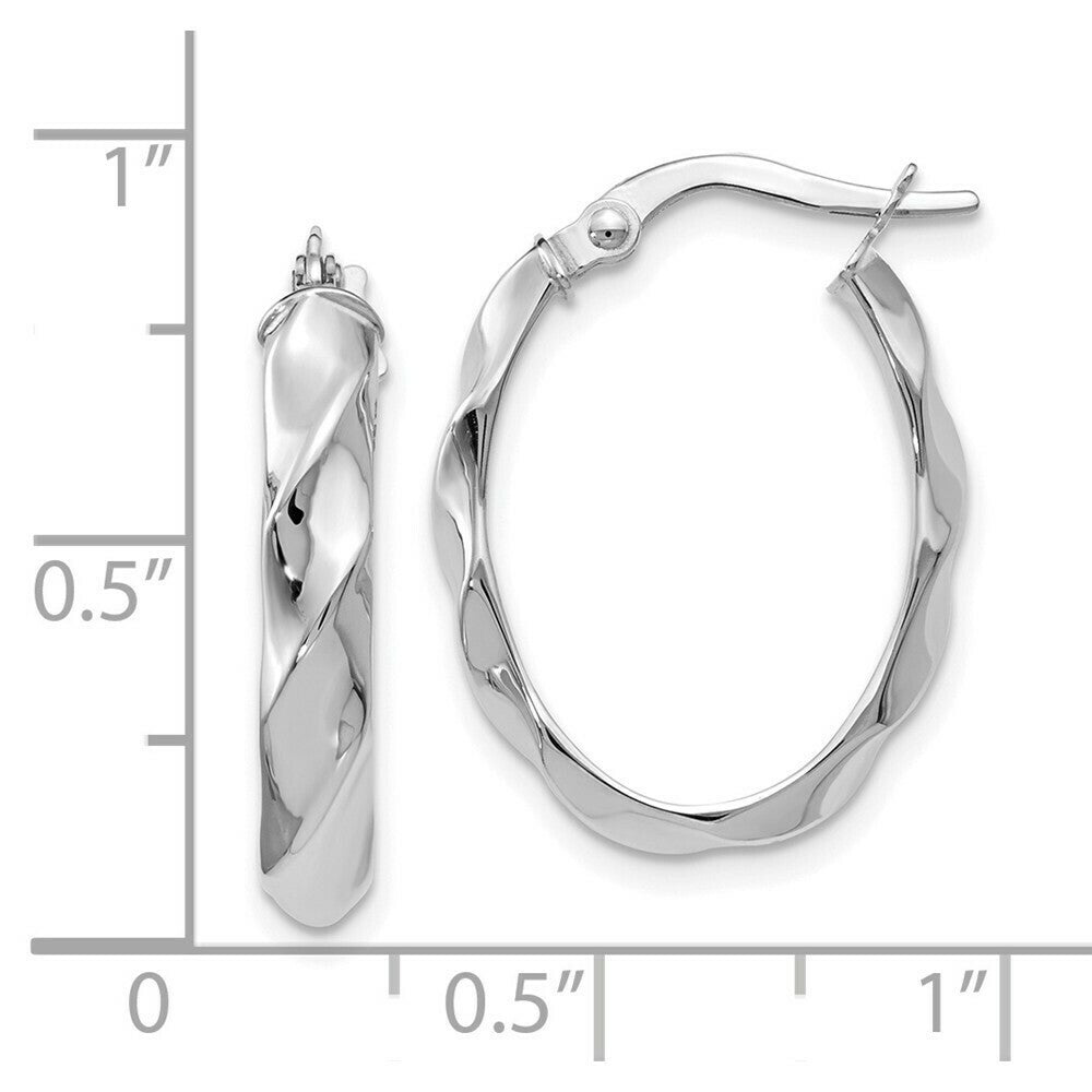 Leslie's 14K White Gold Polished Twisted Oval Hoop Earrings 22mm length