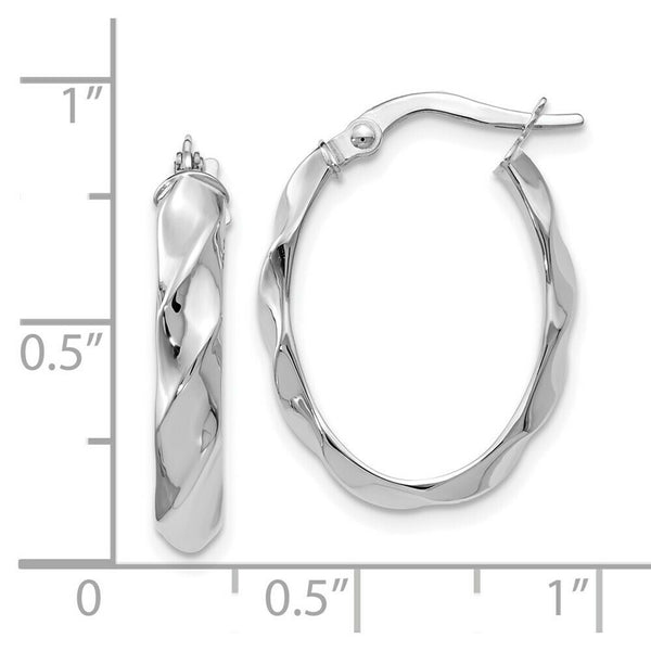 Leslie's 14K White Gold Polished Twisted Oval Hoop Earrings 22mm length