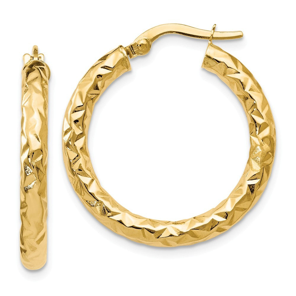 Leslie's 14K Yellow Gold ForeverLite Polished and Textured Hoop Earrings 25mm length