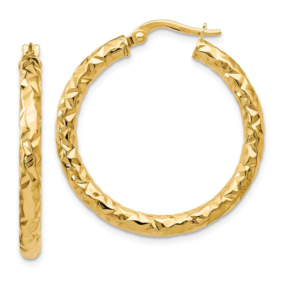 Leslie's 14K Yellow Gold ForeverLite Polished and Textured Hoop Earrings 30mm length