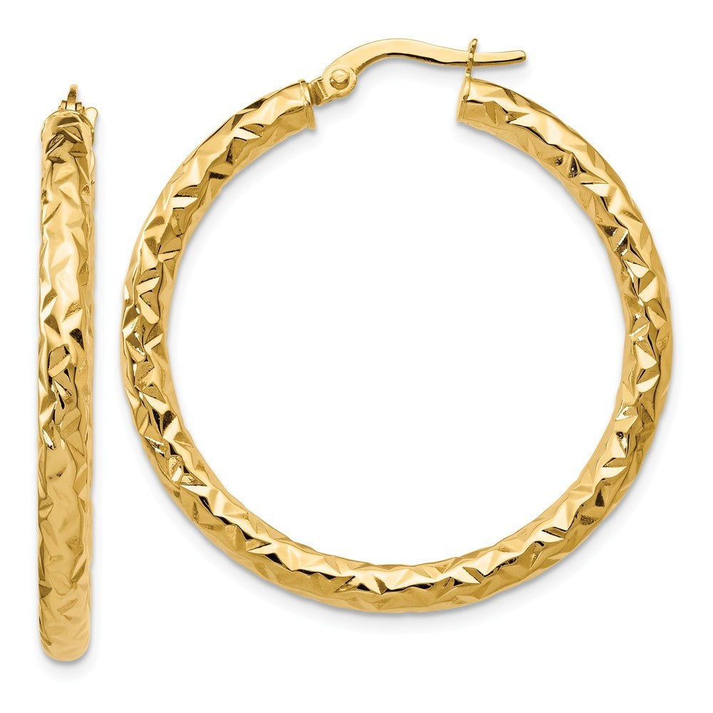 Leslie's 14K Yellow Gold ForeverLite Polished and Textured Hoop Earrings