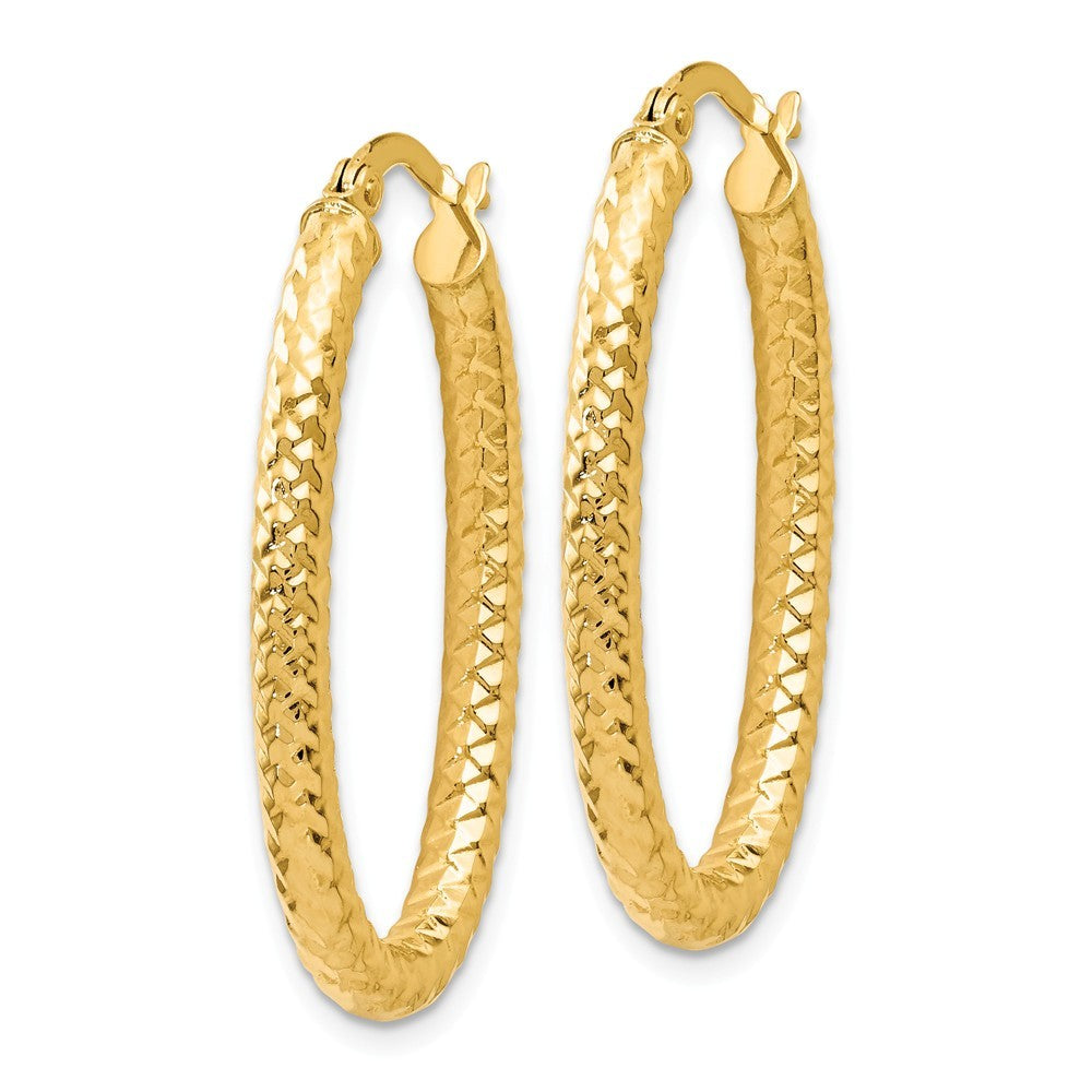 Leslie's 14K Yellow Gold ForeverLite Polished and Textured Oval Hoop Earrings