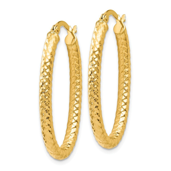 Leslie's 14K Yellow Gold ForeverLite Polished and Textured Oval Hoop Earrings