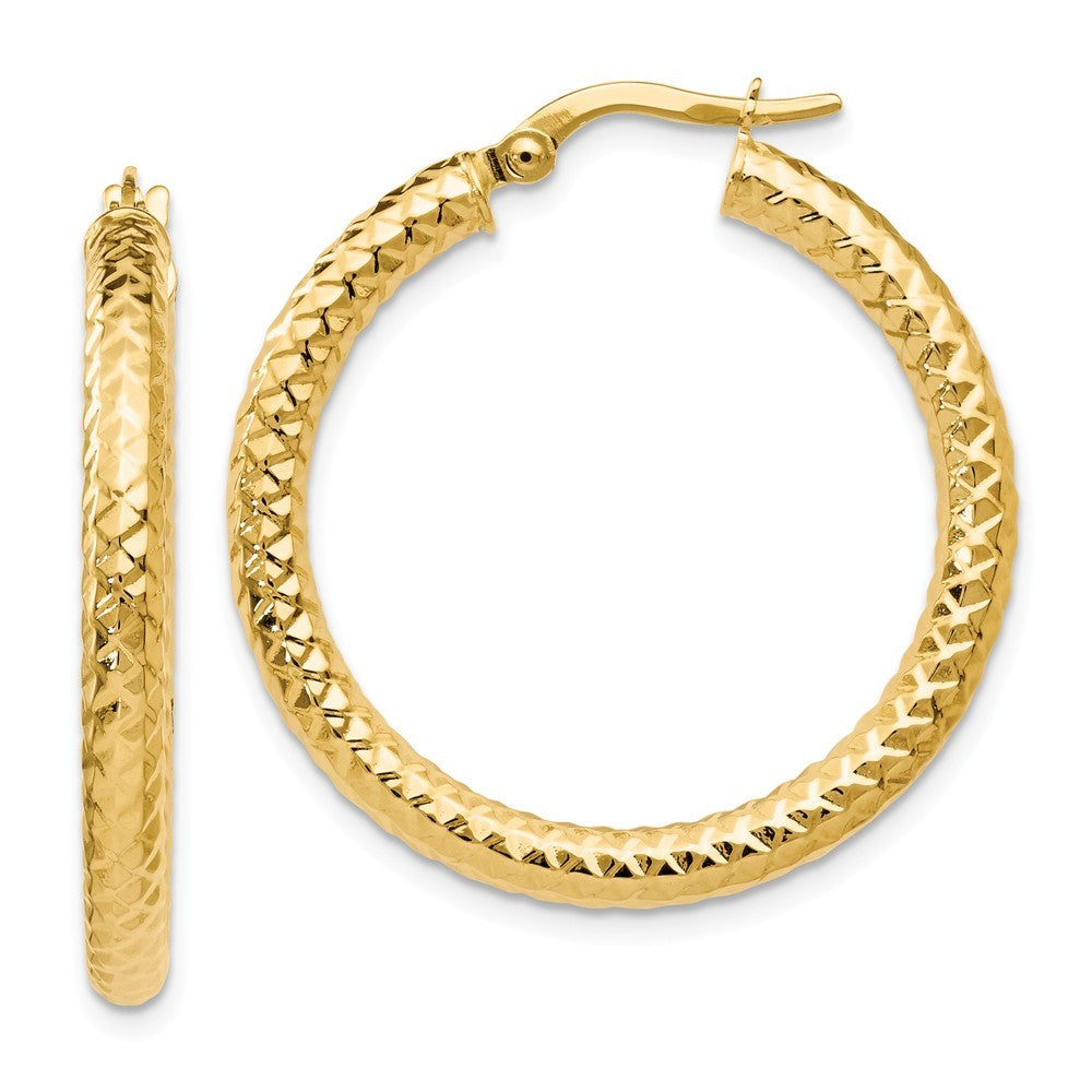 Leslie's 14K Yellow Gold ForeverLite Polished and Textured Hoop Earrings