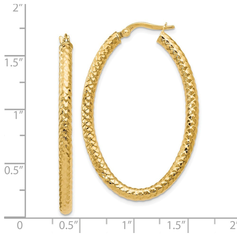 Leslie's 14K Yellow Gold ForeverLite Polished and Textured Oval Hoop Earrings
