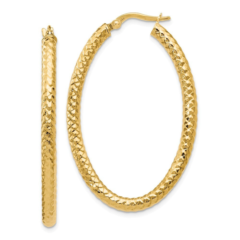 Leslie's 14K Yellow Gold ForeverLite Polished and Textured Oval Hoop Earrings