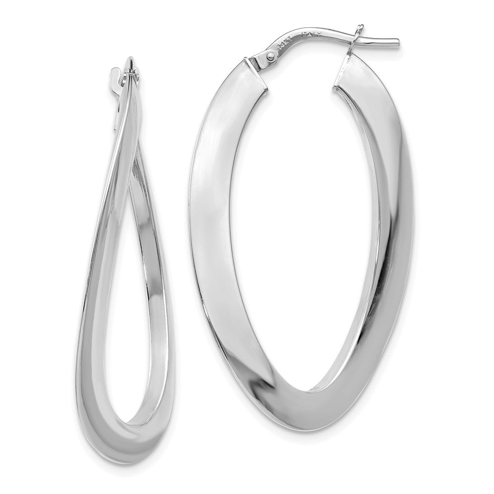 Leslie's 14K White Gold Polished Twisted Oval Hoop Earrings 38mm length