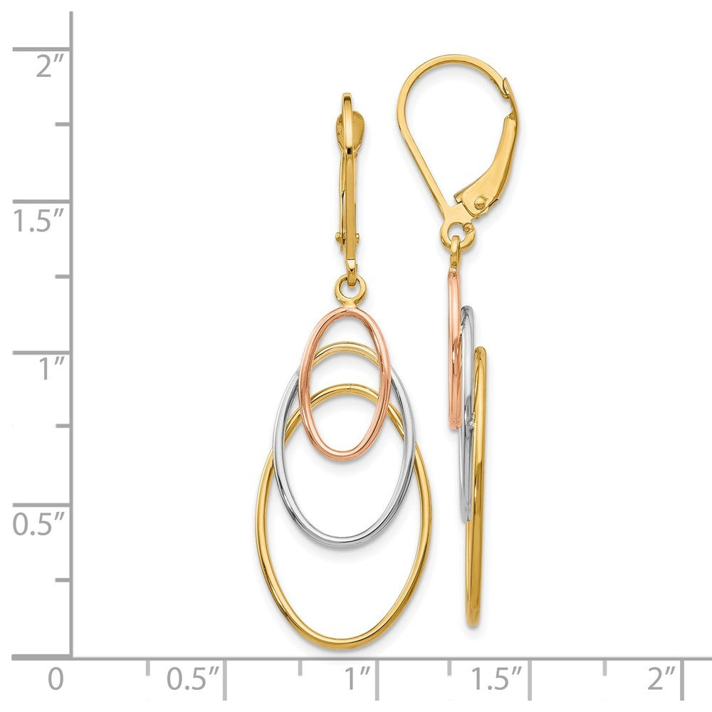 Leslies 14K Tri-Color Gold Dangle Leverback Earrings