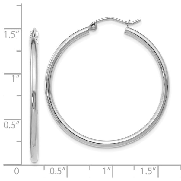 Leslies 14K White Gold 2mm Large Hoop Earrings  35mm width