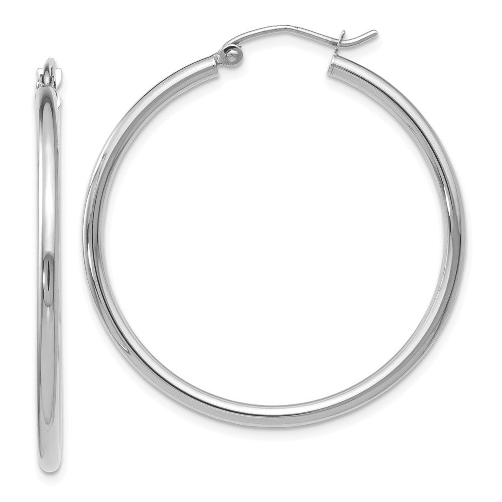 Leslies 14K White Gold 2mm Large Hoop Earrings  35mm width