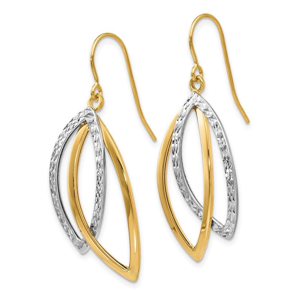 Leslie's 14K Two-tone Gold Polished and Textured Shepherd Hook Earrings 37mm length