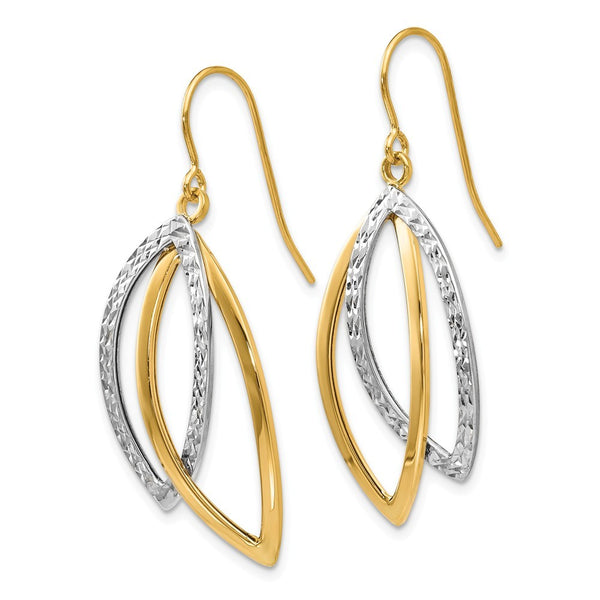 Leslie's 14K Two-tone Gold Polished and Textured Shepherd Hook Earrings 37mm length