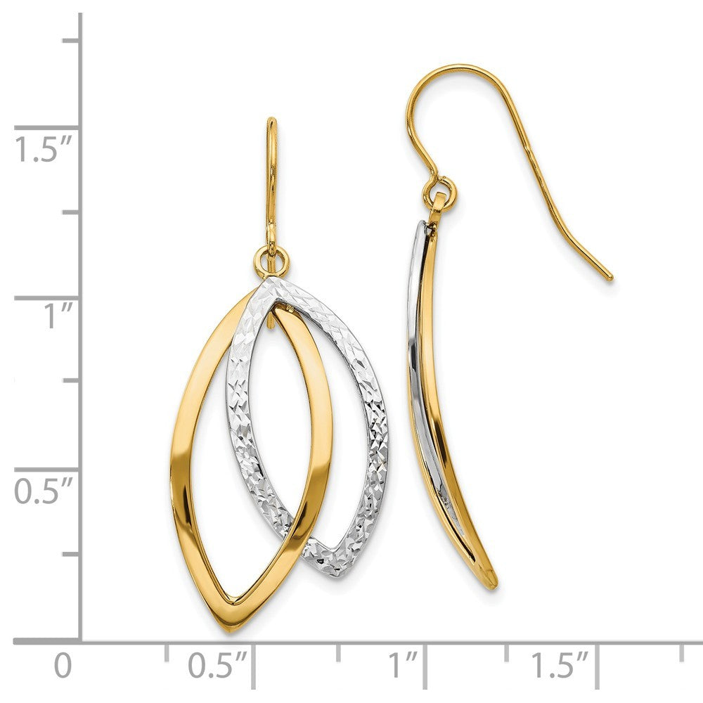 Leslie's 14K Two-tone Gold Polished and Textured Shepherd Hook Earrings 37mm length
