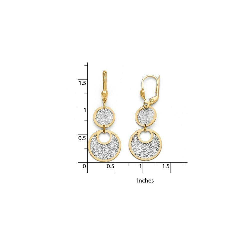 Leslie's 14K Yellow Gold w/White Rhodium Polished & Textured Leverback Earrings