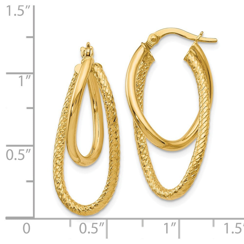 Leslie's 14K Yellow Gold Polished and Textured Hinged Hoop Earrings 28mm length