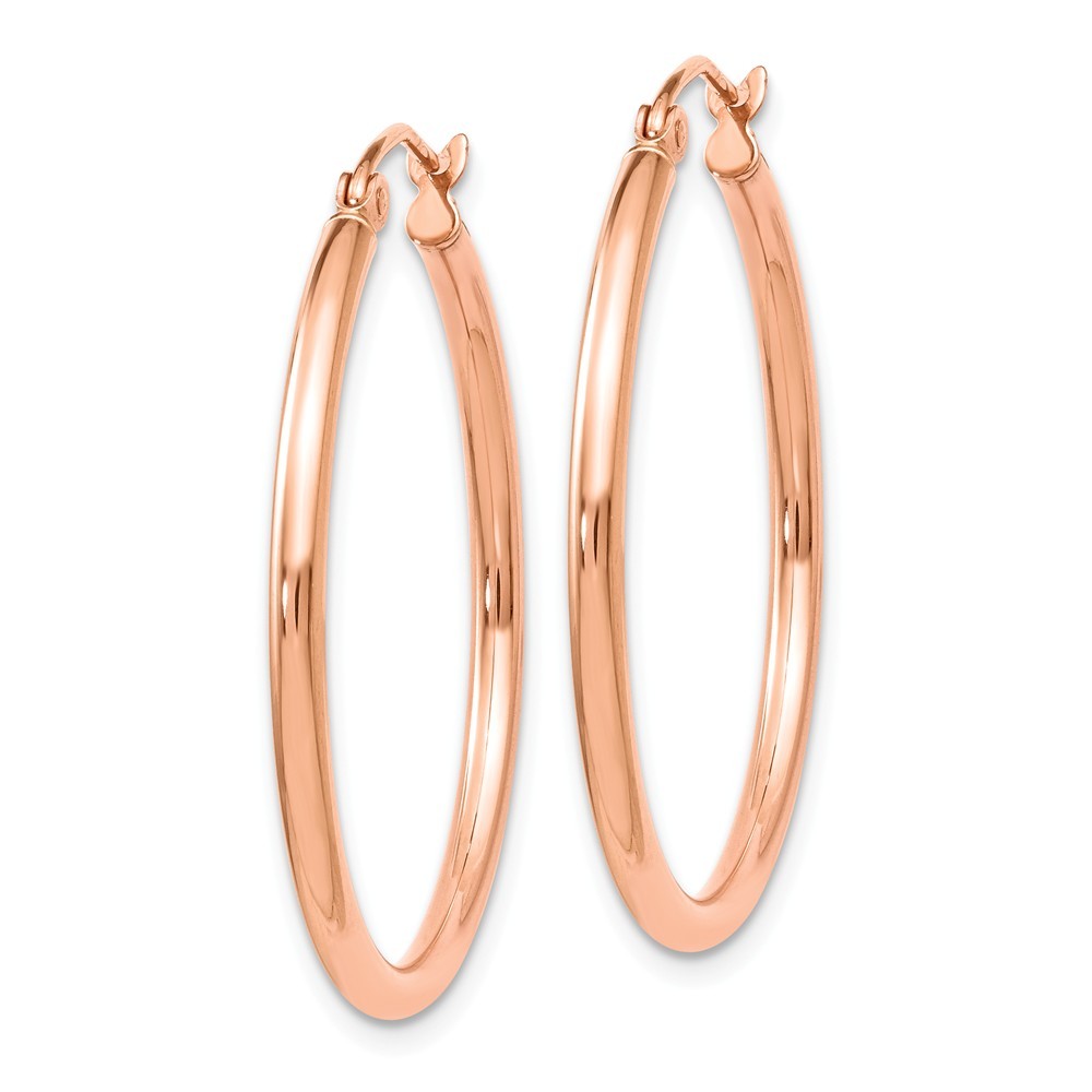 Leslies 14K Rose Gold 2mm Polished Hoop Earrings 30mm length