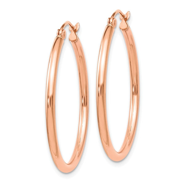 Leslies 14K Rose Gold 2mm Polished Hoop Earrings 30mm length