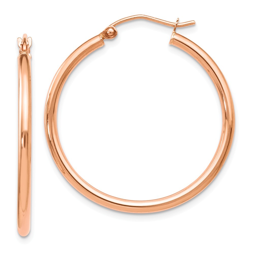 Leslies 14K Rose Gold 2mm Polished Hoop Earrings 30mm length