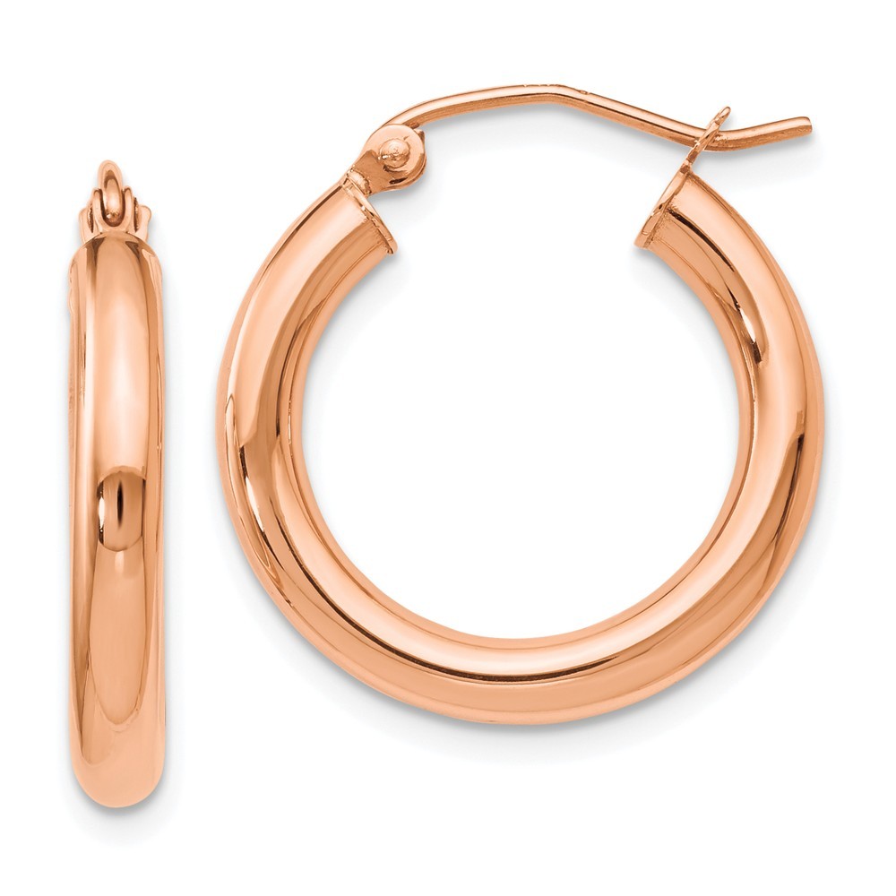 Leslies 14K Rose Gold 3mm Polished Hoop Earrings 20mm length