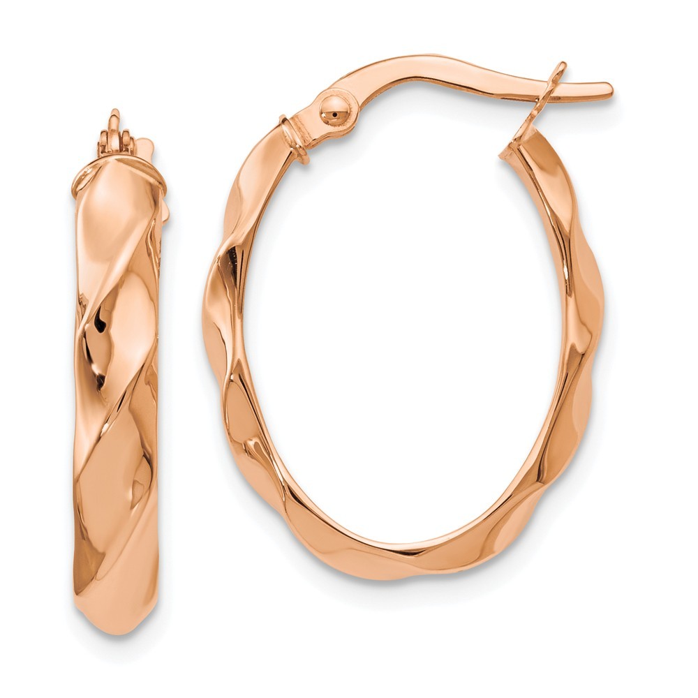 Leslie's 14K Rose Gold Polished and Twisted Oval Hoop Earrings  17mm width