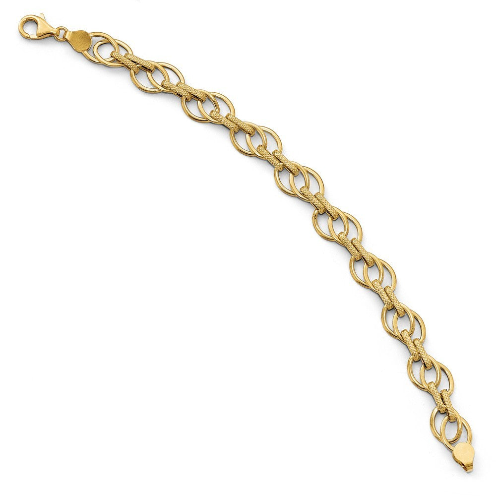 Leslie's 14K Yellow Gold Polished and Textured Fancy Link Bracelet  Length 7.5'' inches