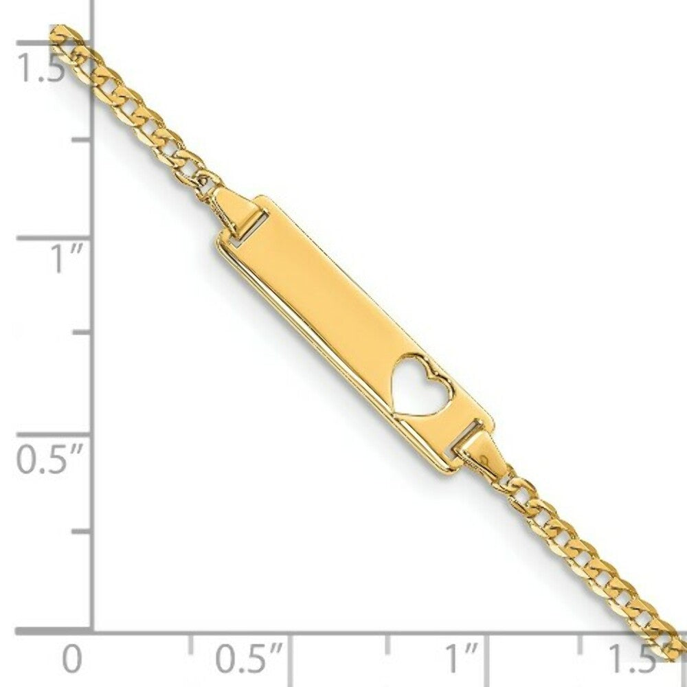 14K Yellow Gold Curb Link ID, Plate with Cut-out Heart Bracelet  Length 7'' inches