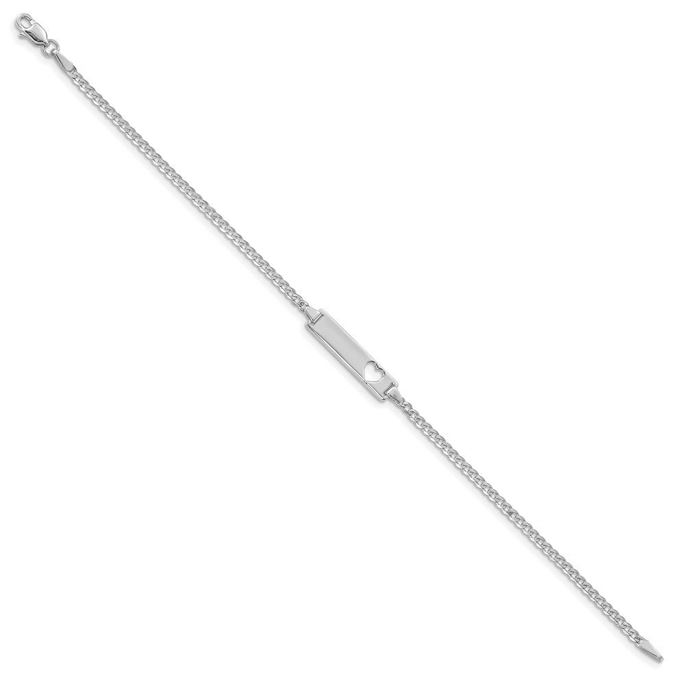 14K White Gold Cut-out Heart Curb Link ID Bracelet