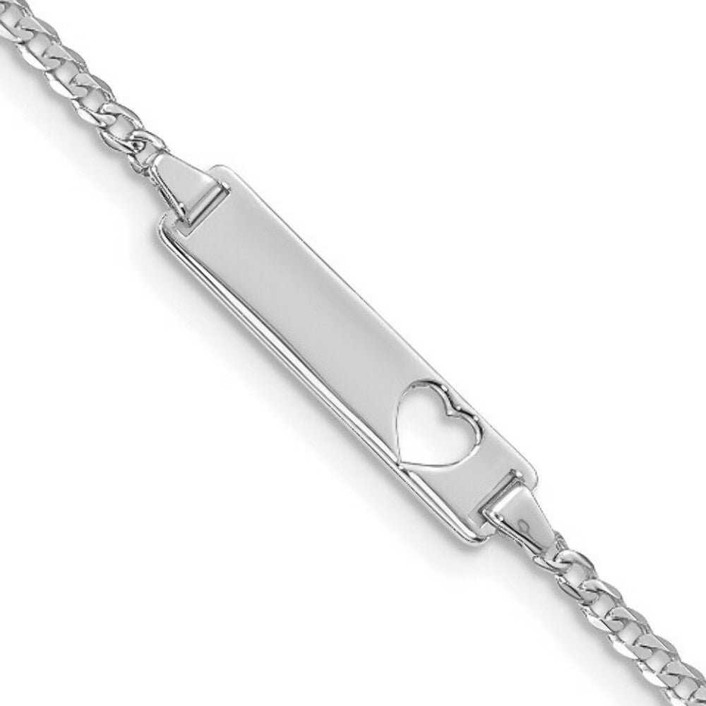 14K White Gold Cut-out Heart Curb Link ID Bracelet