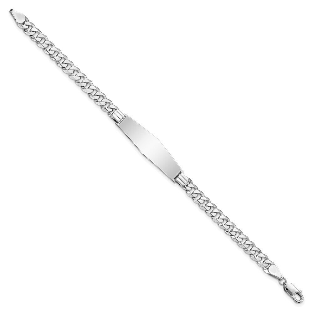 14k White Gold Flat Curb Link Soft Diamond Shape ID Bracelet  length: 7 inches