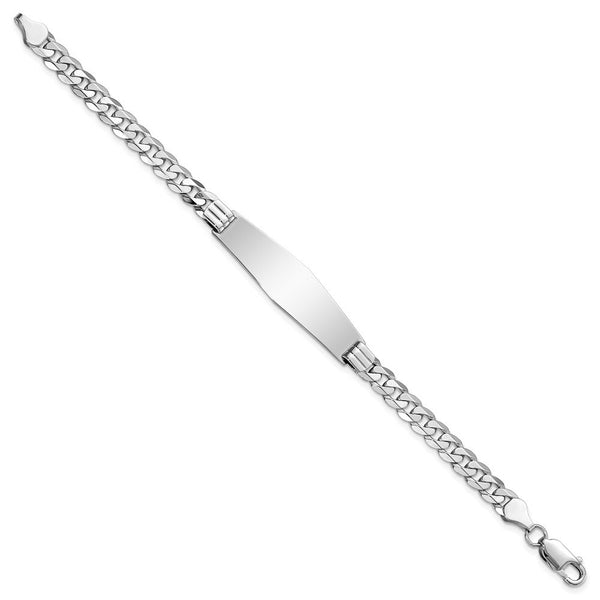 14k White Gold Flat Curb Link Soft Diamond Shape ID Bracelet  length: 8 inches