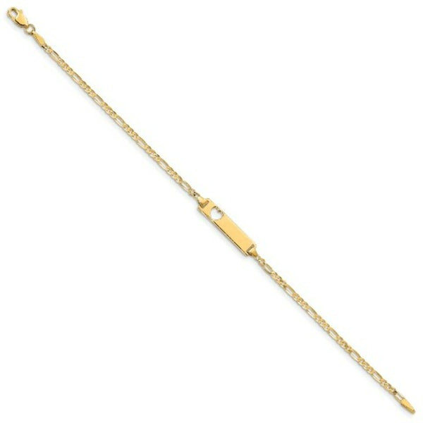 14K Yellow Gold Figaro Link ID, Plate with Cut-out Heart Bracelet  Length 7'' inches