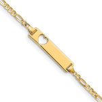 Load image into Gallery viewer, 14K Yellow Gold Figaro Link ID, Plate with Cut-out Heart Bracelet  Length 7'' inches
