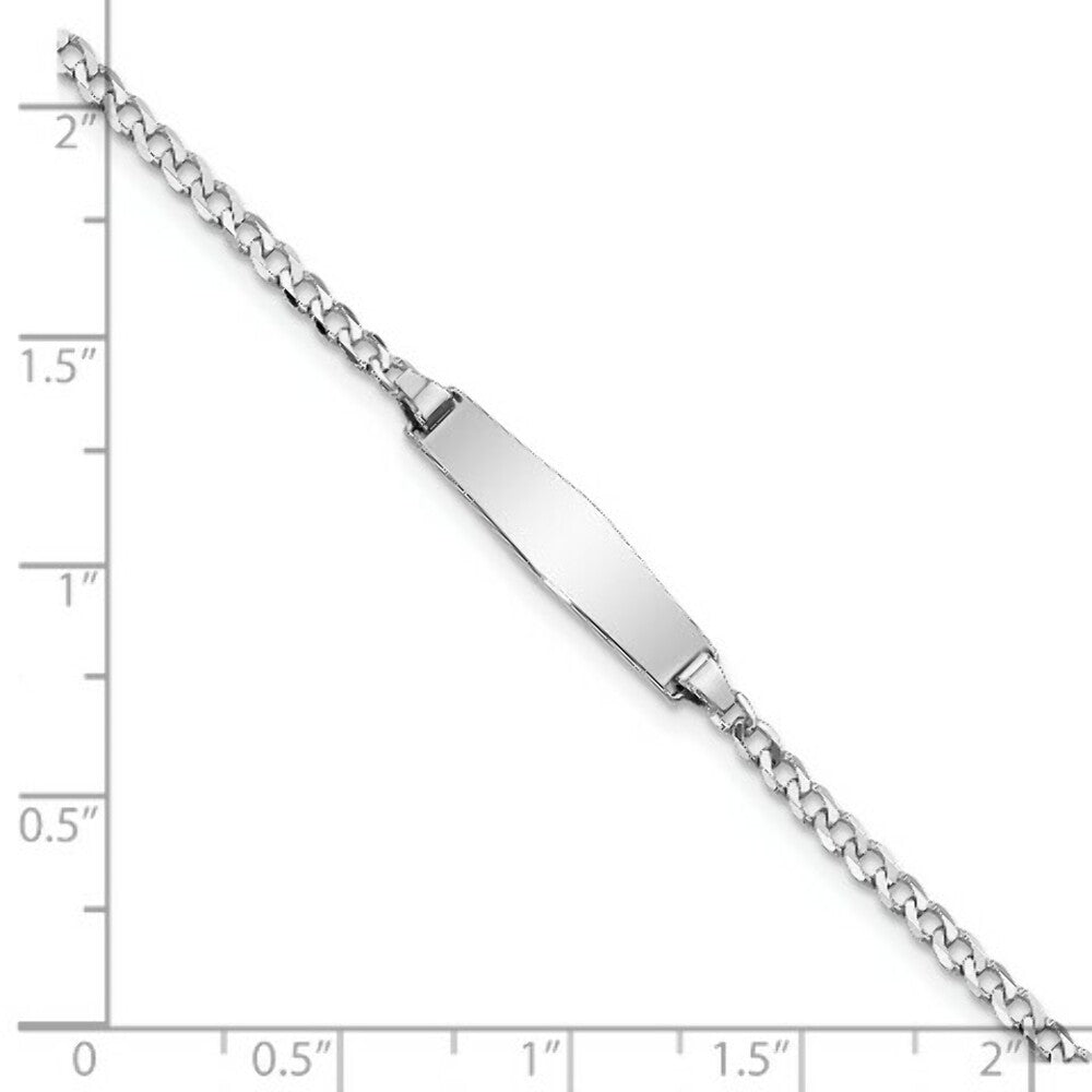 14k White Gold Flat Curb Link Soft Diamond Shape ID Bracelet  length: 7 inches